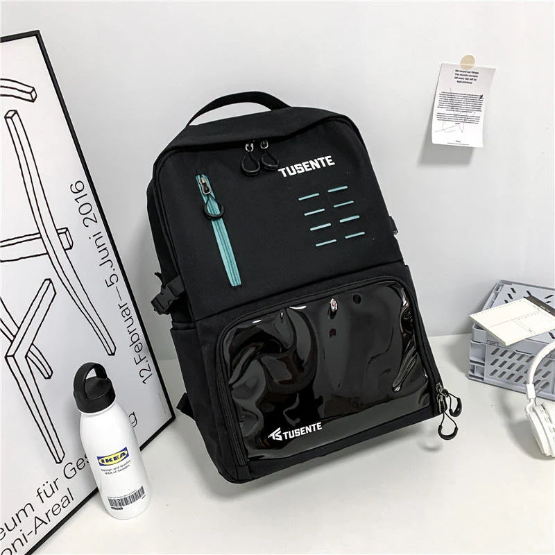 Oxford Letter-Print Student and Travel Backpack Black color SKU reference