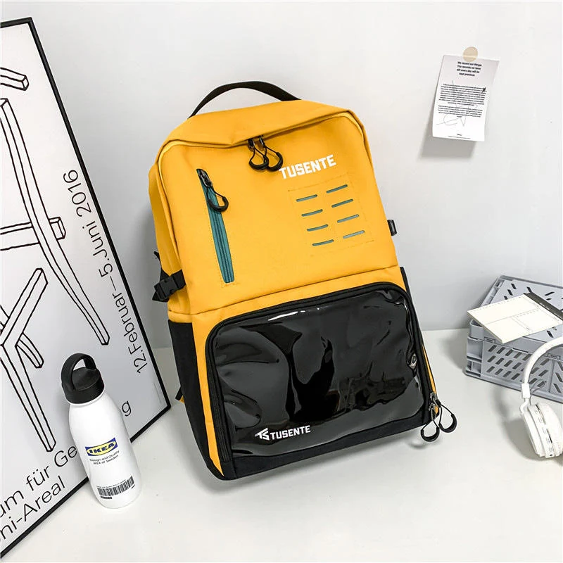 Oxford Letter-Print Student and Travel Backpack Yellow color SKU reference