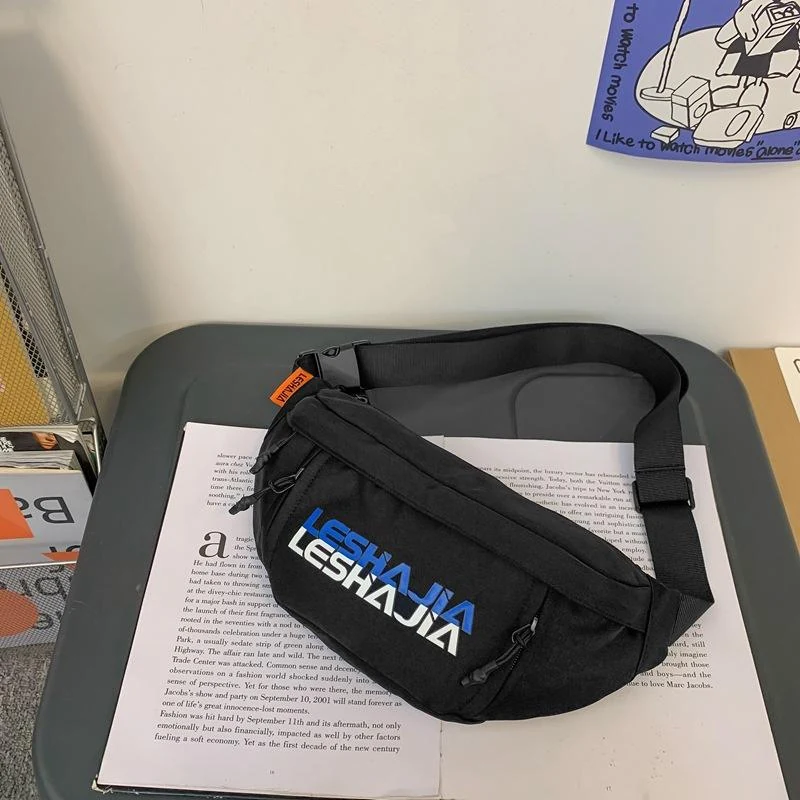 Polyester Letter-Print Sports Chest Bag Black color SKU reference