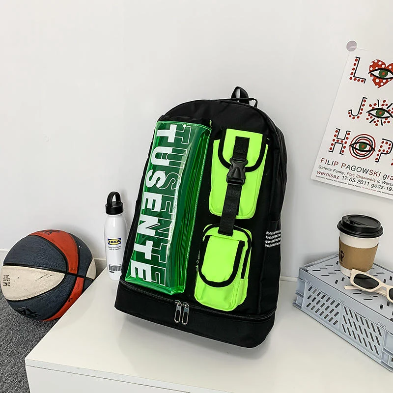 Lightweight Oxford Letter-Print Travel Backpack Green color SKU reference