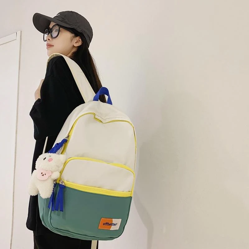 Nylon Student Backpack with Bear Pendant Detail product reference image