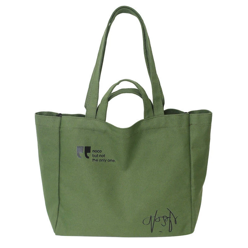 Canvas Letter-Print Travel Tote with Fold-Flat Storage Green color SKU reference