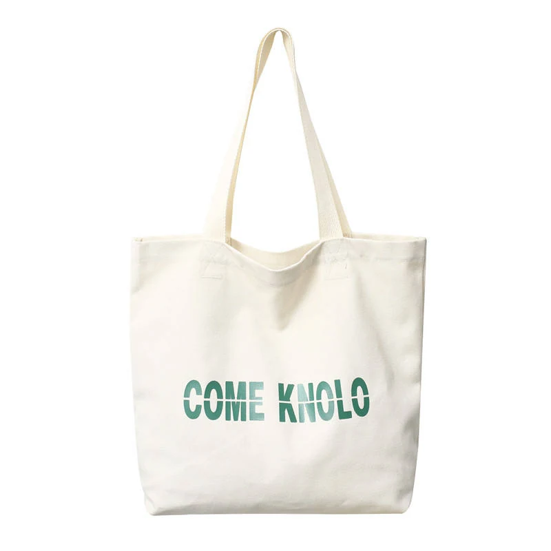 Canvas Student and Travel Tote with Letter Print White color SKU reference