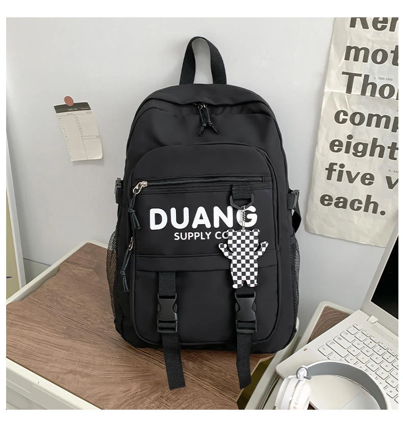 Student Backpack with Bear Pendant Detail Black color SKU reference