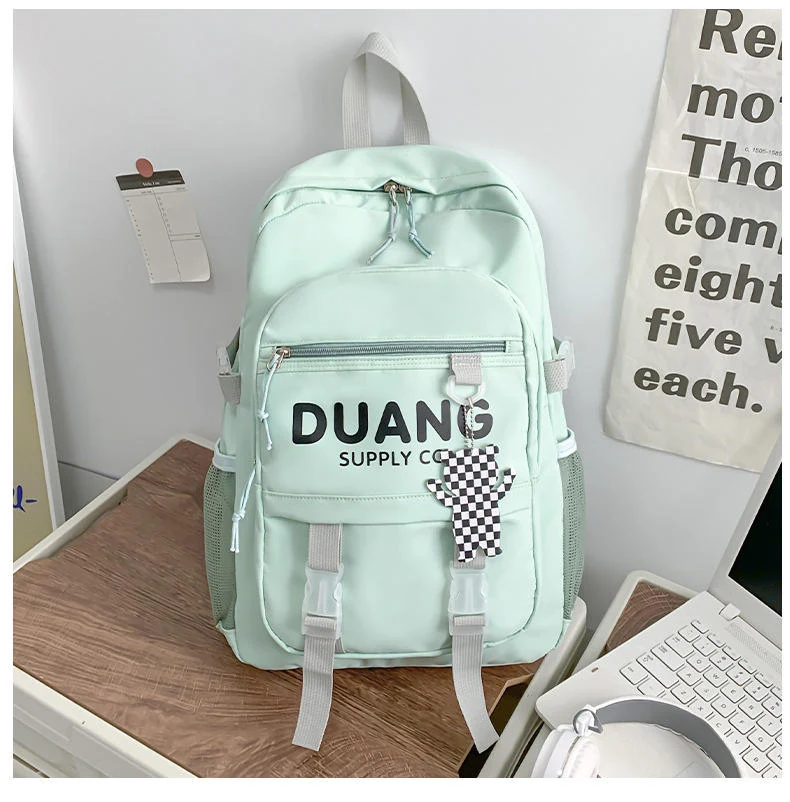 Student Backpack with Bear Pendant Detail Light Green color SKU reference