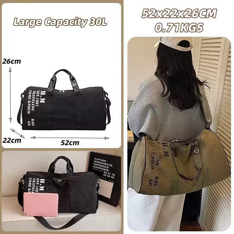 Letter-Print Canvas Travel Duffel with Wet/Dry Pocket product reference image