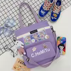 Cotton Mesh-Pocket Messenger Tote Purple color SKU reference