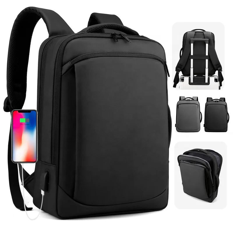 Nylon Business Backpack with USB Port & Luggage Sleeve product reference image