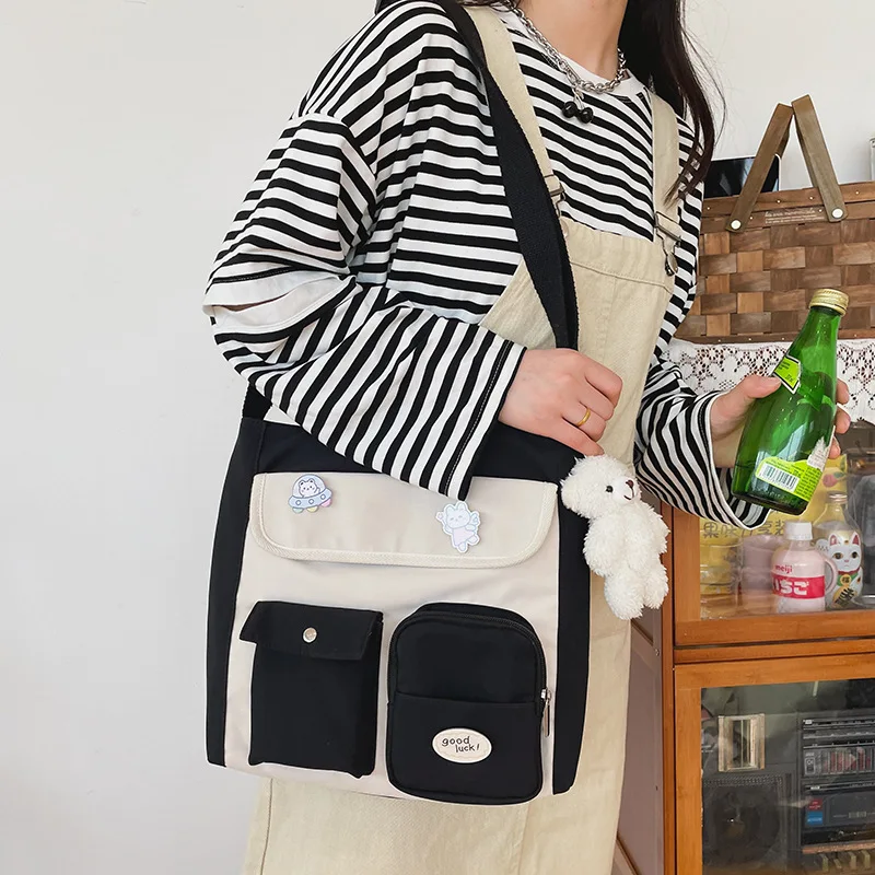 Two-Tone Nylon Crossbody Bag with Multi-Pocket Front product reference image