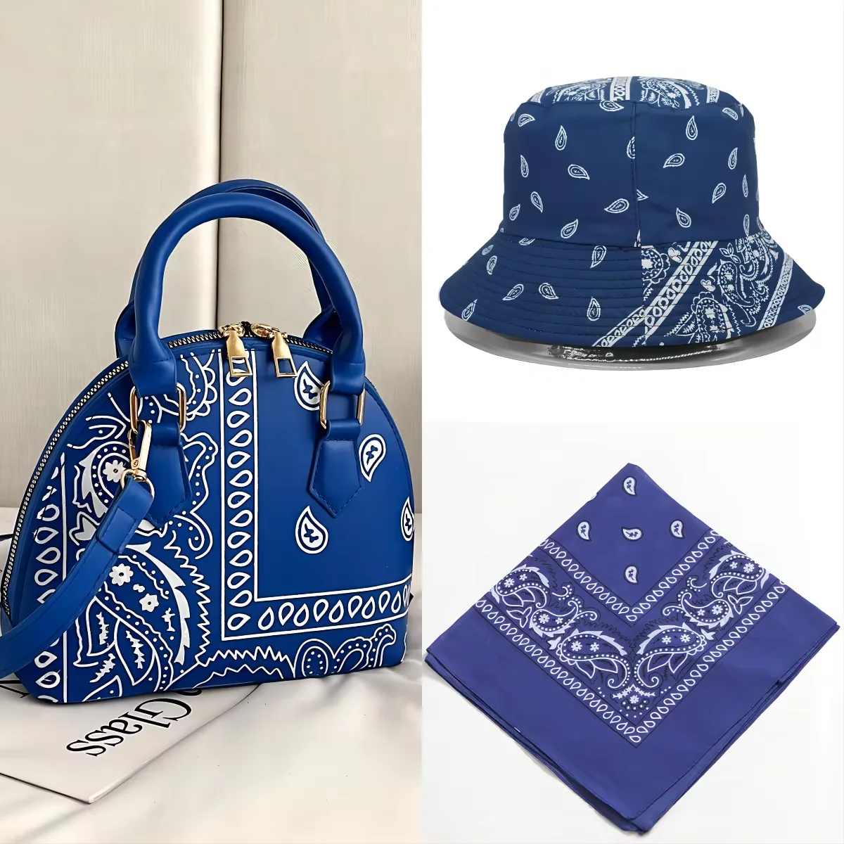 Paisley-Print Crossbody Handbag with Matching Accessory Options Blue coordinated set · contents to confirm SKU overview reference