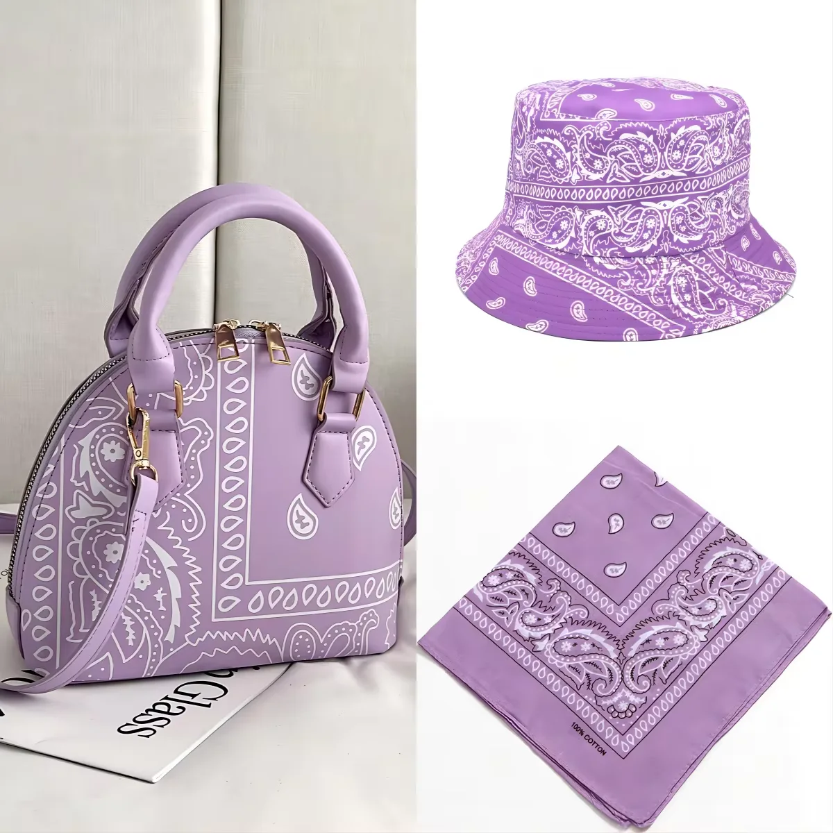 Paisley-Print Crossbody Handbag with Matching Accessory Options Purple coordinated set · contents to confirm SKU overview reference