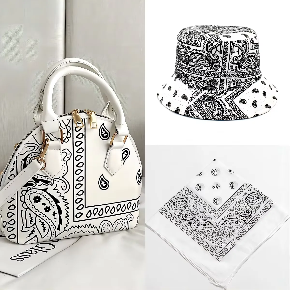 Paisley-Print Crossbody Handbag with Matching Accessory Options White coordinated set · contents to confirm SKU overview reference
