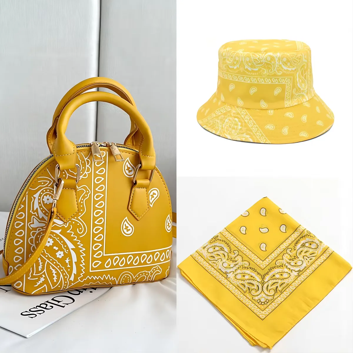Paisley-Print Crossbody Handbag with Matching Accessory Options Yellow coordinated set · contents to confirm SKU overview reference