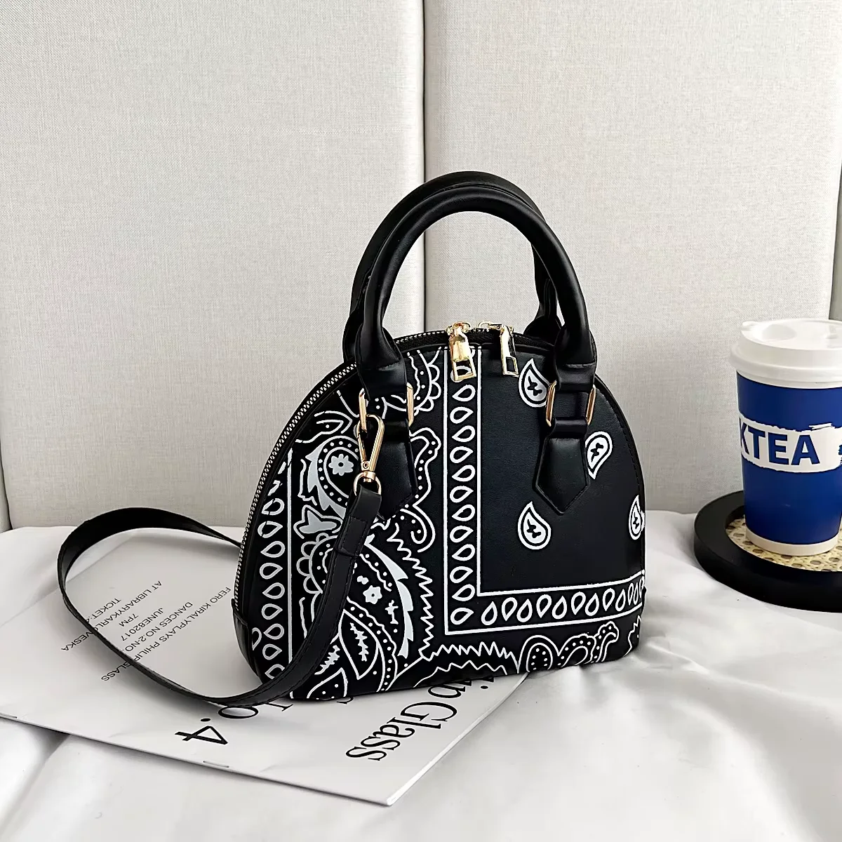 Paisley-Print Crossbody Handbag with Matching Accessory Options Black handbag SKU overview reference