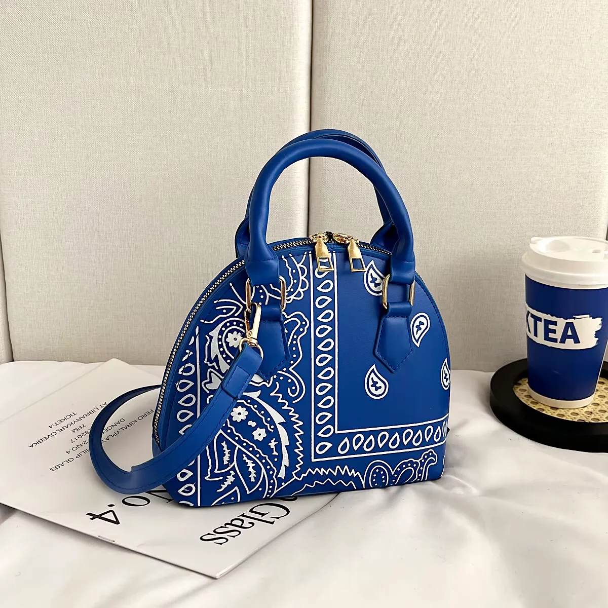 Paisley-Print Crossbody Handbag with Matching Accessory Options Blue handbag SKU overview reference