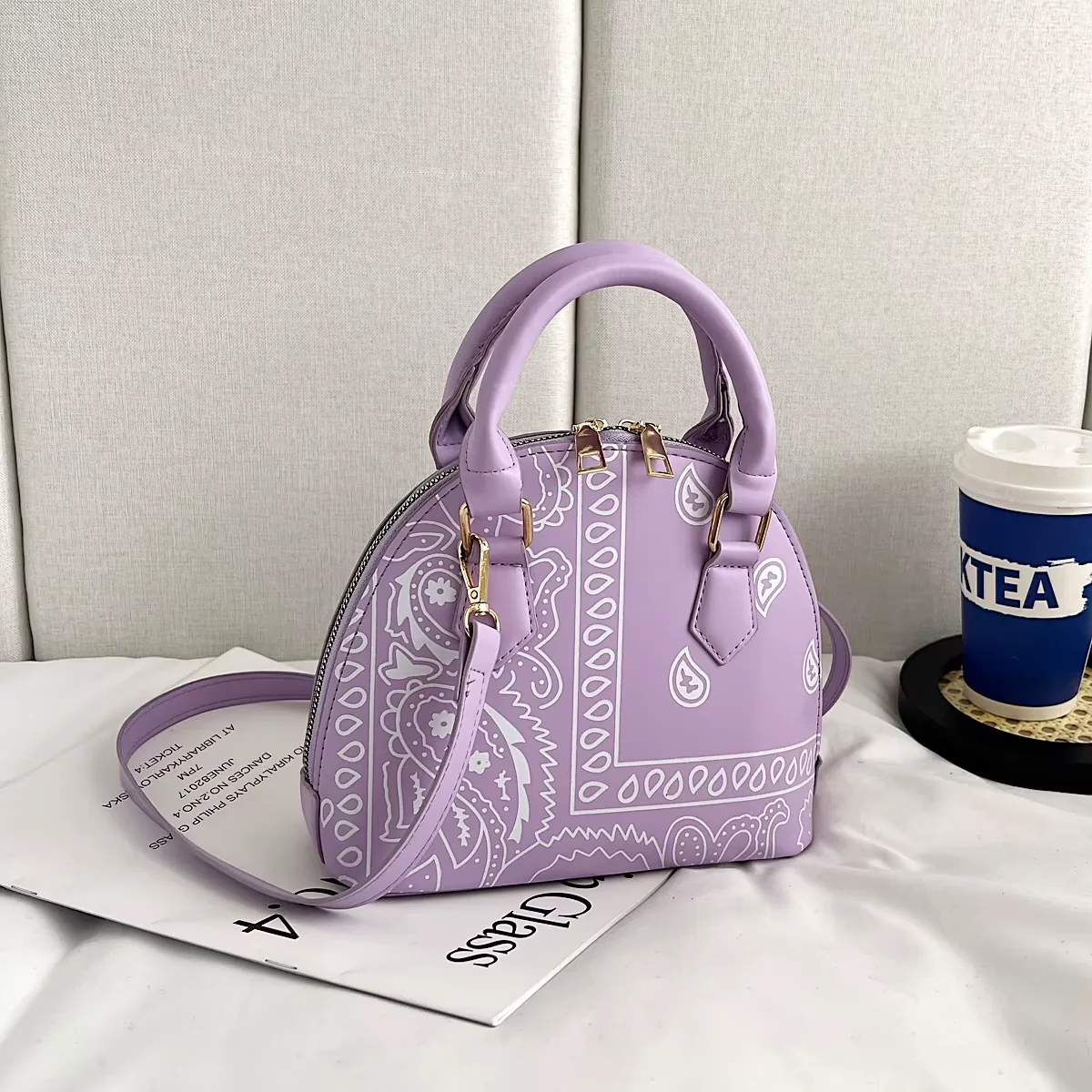 Paisley-Print Crossbody Handbag with Matching Accessory Options Purple handbag SKU overview reference