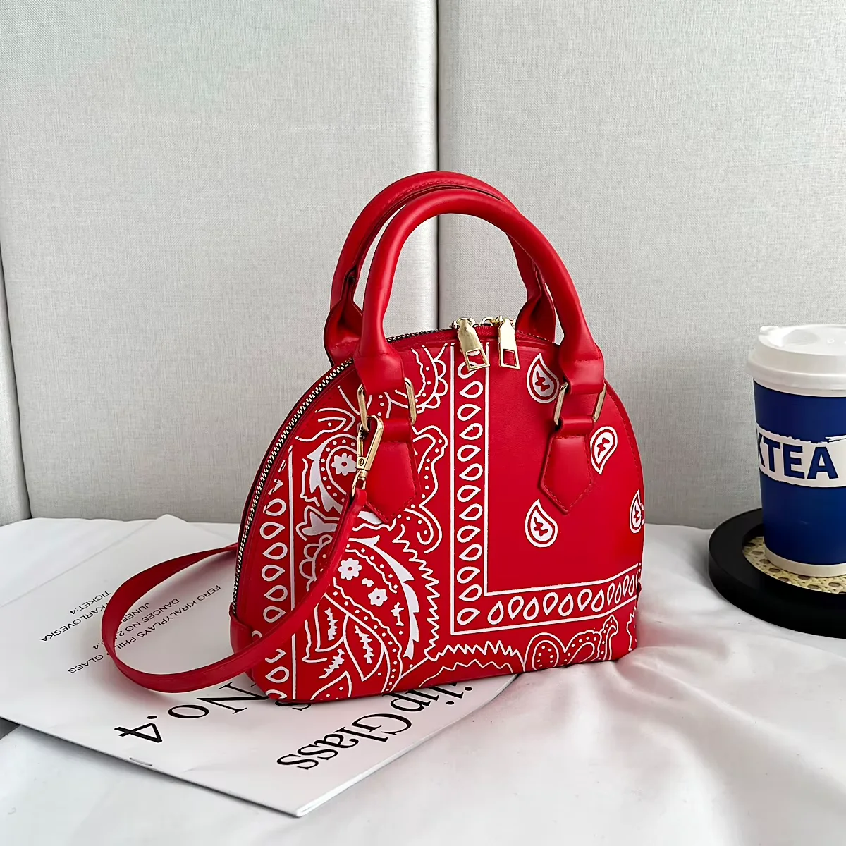 Paisley-Print Crossbody Handbag with Matching Accessory Options Red handbag SKU overview reference