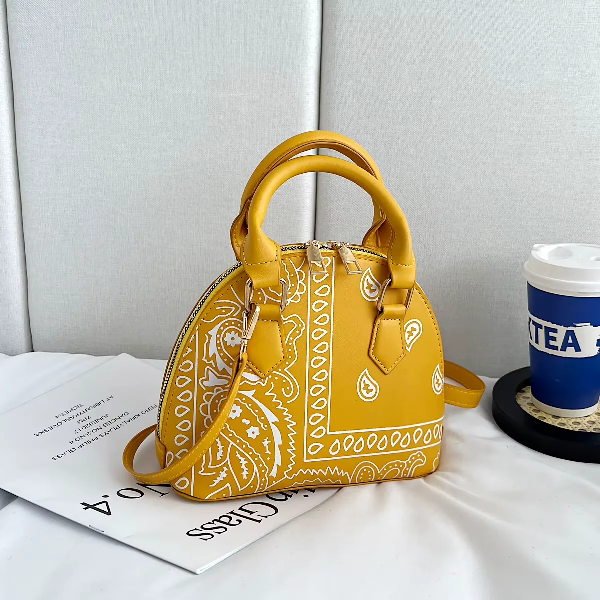Paisley-Print Crossbody Handbag with Matching Accessory Options Yellow handbag SKU overview reference