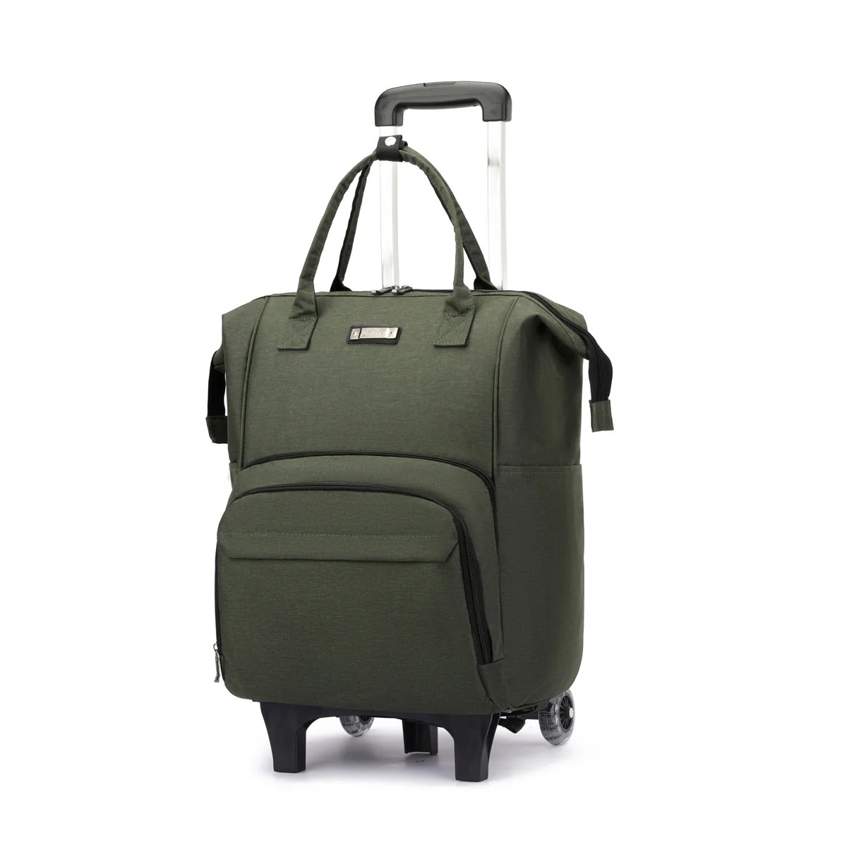 Wheeled Travel Backpack with Removable Quiet Wheels Green · two-wheel setup SKU overview reference